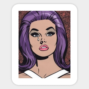 Purple Pop Art Sad Girl Sticker